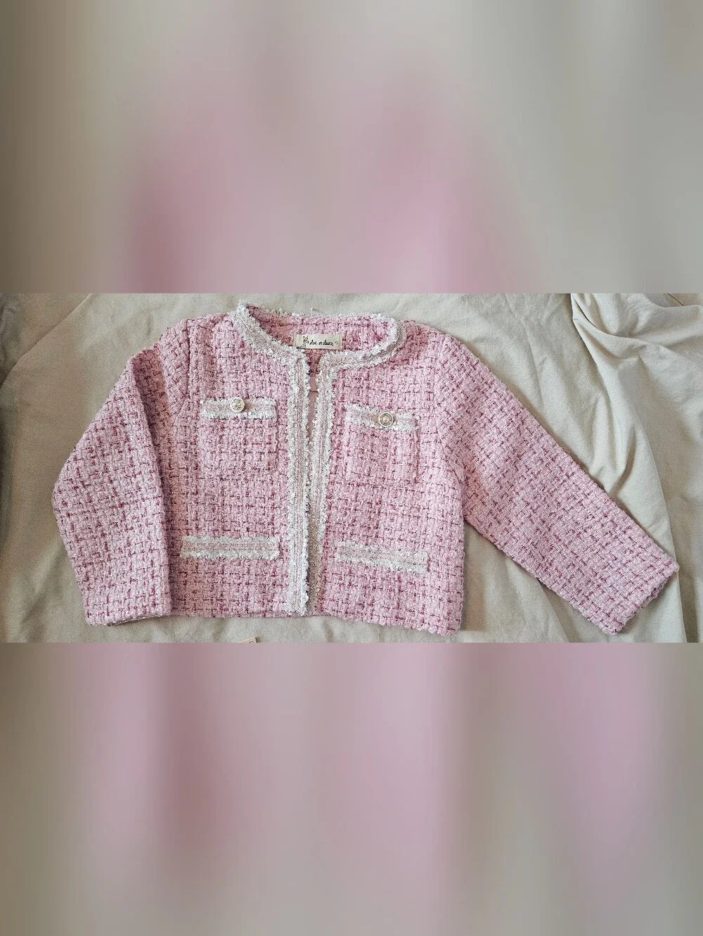 Doe A Dear Toddler Girls Pink Tweed Jacket and Shorts Set - Classic Two-Piece 4T